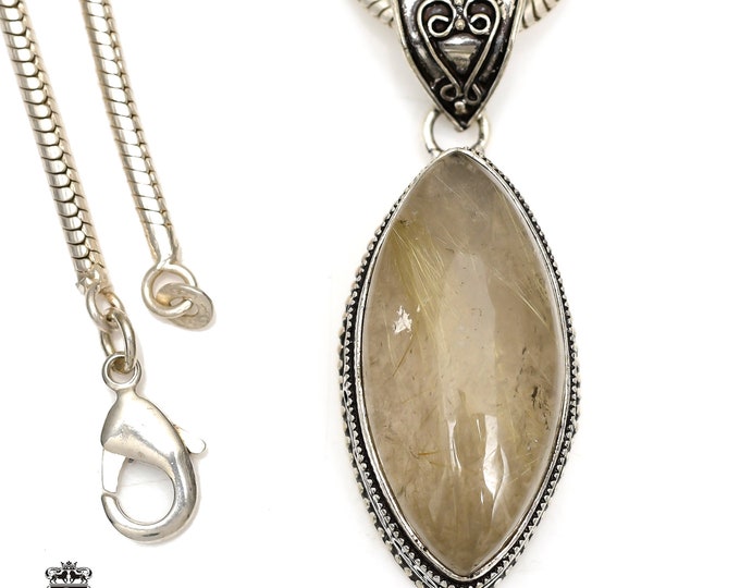 RUTILE RUTILATED Quartz Pendant & FREE 3MM Italian 925 Sterling Silver Chain V1166