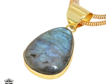 Blue Labradorite Pendant Necklaces & FREE 3MM Italian 925 Sterling Silver Chain GPH423