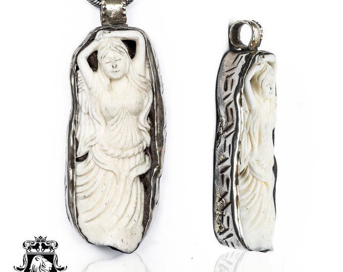 Rising Angel Carving Pendant FREE 3MM Italian 925 Sterling Silver Chain N108