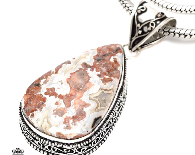 CRAZY Lace AGATE Pendant & FREE 3MM Italian 925 Sterling Silver Chain V1613