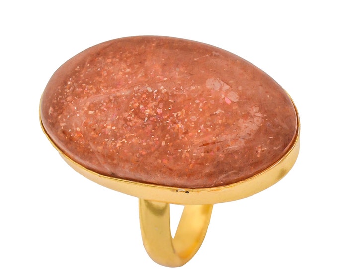 Size 10.5 - Size 12 Sunstone Ring Meditation Ring 24K Gold Ring GPR1313