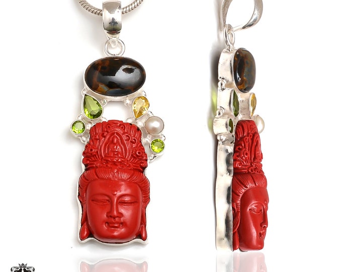 Meditation Zen Kwan Yin Guan Yin Pietersite Carving Pendant FREE 3MM Italian Snake Chain P9099