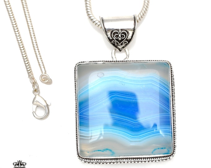 Banded Agate Pendant & FREE 3MM Italian 925 Sterling Silver Chain V105