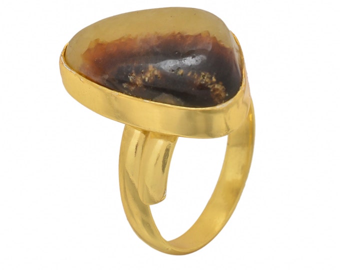 Size 10.5 - Size 12 Septarian Dragon Stone Ring Meditation Ring 24K Gold Ring GPR1422