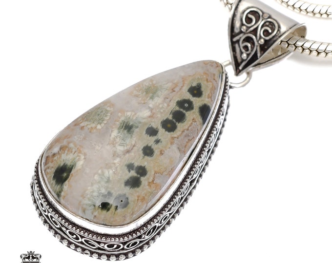 Ocean Jasper Pendant & FREE 3MM Italian 925 Sterling Silver Chain V774