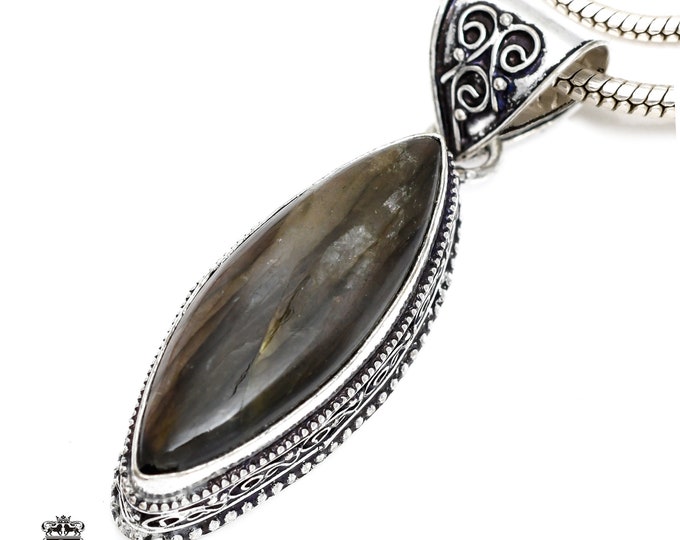 Canadian LABRADORITE Pendant & FREE 3MM Italian 925 Sterling Silver Chain V361