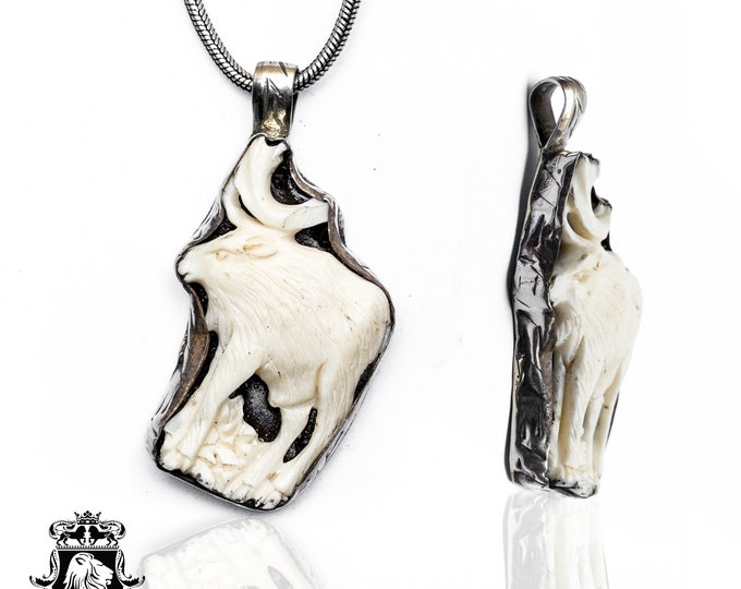 Moose Carving Pendant & FREE 3MM Italian 925 Sterling Silver Chain N208