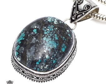 Tibetischen TÜRKIS Anhänger & GRATIS 2 MM Italienisch 925 Sterling Silber Kette V429