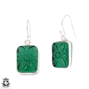 Carved Green Aventurine 925 Sterling Silver Hook Dangle Earrings E316