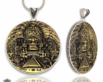 Pingente de moeda dupla face de bronze maciço de 167 gramas e prata esterlina de 4 polegadas e corrente de prata esterlina italiana 925 de 2 mm grátis P8706