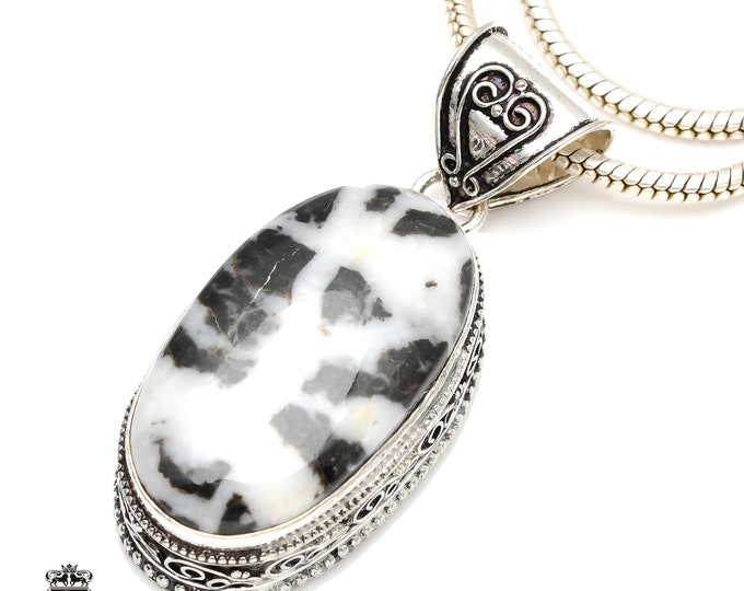 Zebra Jasper Stone Pendant & FREE 3MM Italian 925 Sterling Silver Chain V286