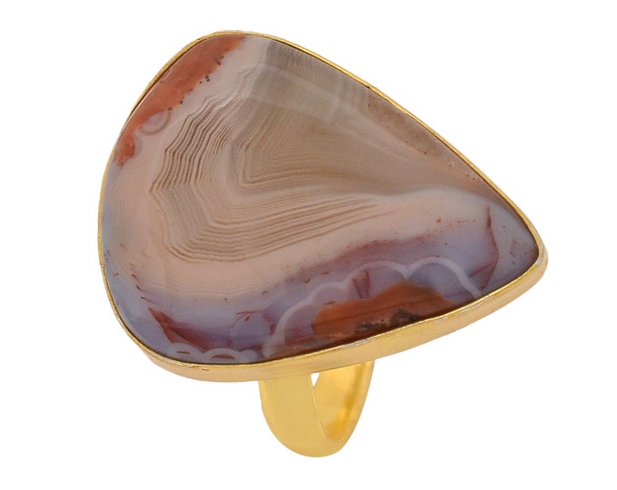 Size 10.5 - Size 12 Laguna Lace Agate Ring Meditation Ring 24K Gold Ring GPR1362