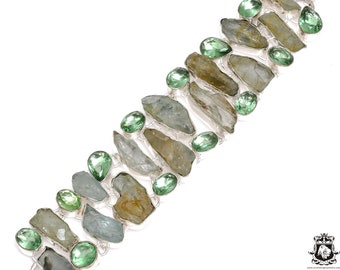 Rare Aquamarine Rough Fluorite 925 Sterling Silver Bracelet B3616