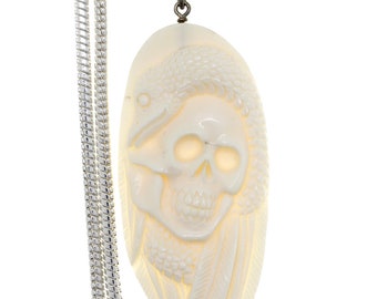 Skull Carving Pendant & FREE 3MM Italian 925 Sterling Silver Chain C289