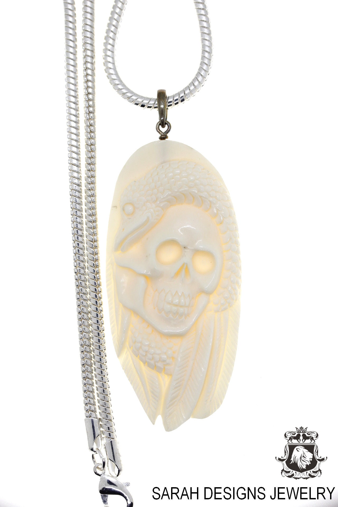 Skull Carving Pendant & FREE 3MM Italian 925 Sterling Silver Skull Carving Pendant & FREE 3MM Italian 925 Sterling Silver