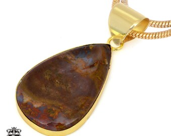 Collar con colgante de ágata de Montana en oro de 24 quilates