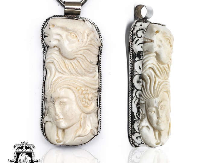Chief Pine Leaf with Horse Carving Pendant FREE 3MM Italian 925 Sterling Silver Chain N163