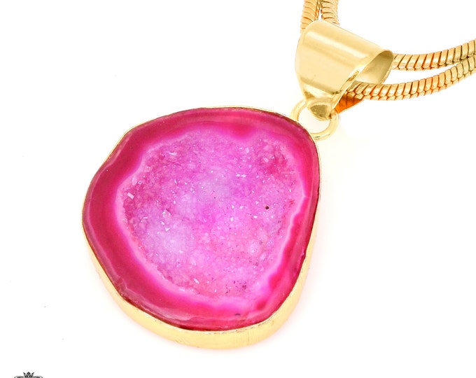 Cobalto Calcite Geode Pendant Necklaces & FREE 3MM Italian 925 Sterling Silver Chain GPH1182