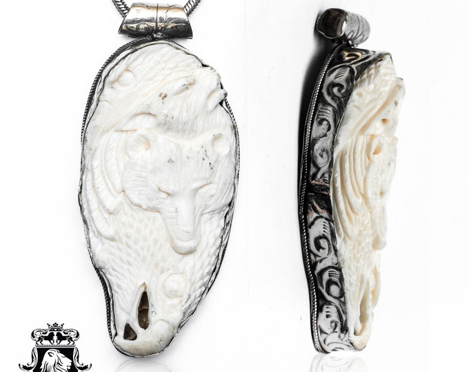 Flock of Eagles Wolf Carving Pendant & FREE 3MM Italian 925 Sterling Silver Chain N446