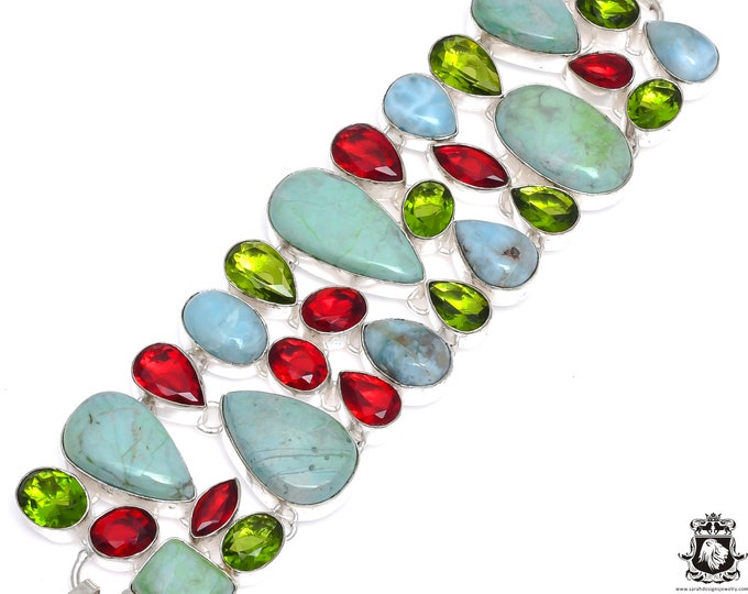 Ruby in Fuchsite Anyolite Garnet Peridot 925 Sterling Silver Bracelet B3356