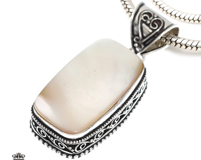 MOTHER of PEARL Shell Pendant & FREE 3MM Italian 925 Sterling Silver Chain  V1145