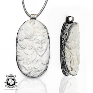 Navajo Folk Art Turkey Bear Lady Carving Pendant & FREE 2MM Italian 925 Sterling Silver Chain N350