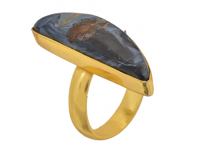 Size 7.5 - Size 9 Pietersite Ring Meditation Ring 24K Gold Ring GPR1453