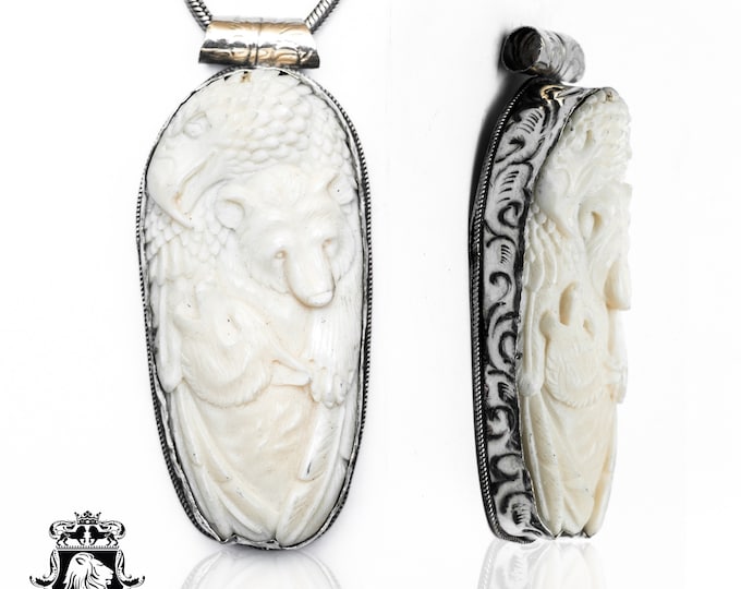 Bear Wolf Eagle Carving Pendant & FREE 3MM Italian 925 Sterling Silver Chain N439