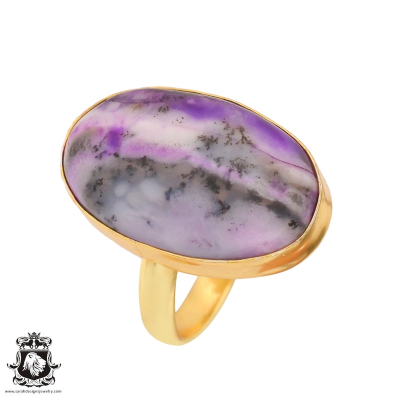 Size 9.5 Size 11 Adjustable Purple Merlinite Dendritic Opal 24K Gold Plated Ring GPR738