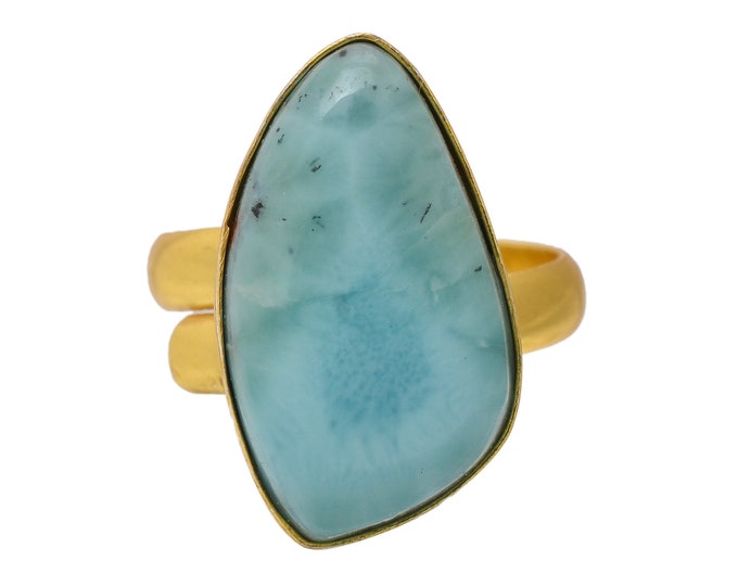 Size 9.5 - Size 11 Larimar Ring Meditation Ring 24K Gold Ring GPR1619