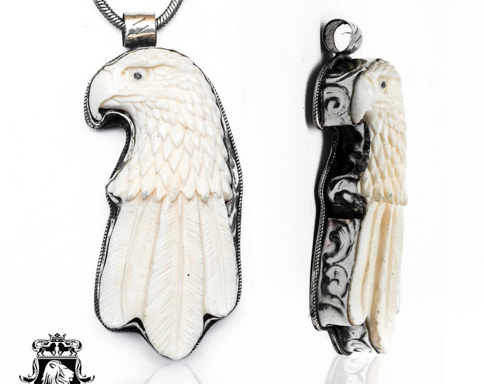 Proud Eagle Carving Pendant & FREE 3MM Italian 925 Sterling Silver Chain N451