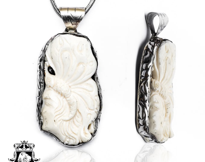 Butterfly Lady Carving Pendant & FREE 3MM Italian 925 Sterling Silver Chain N265