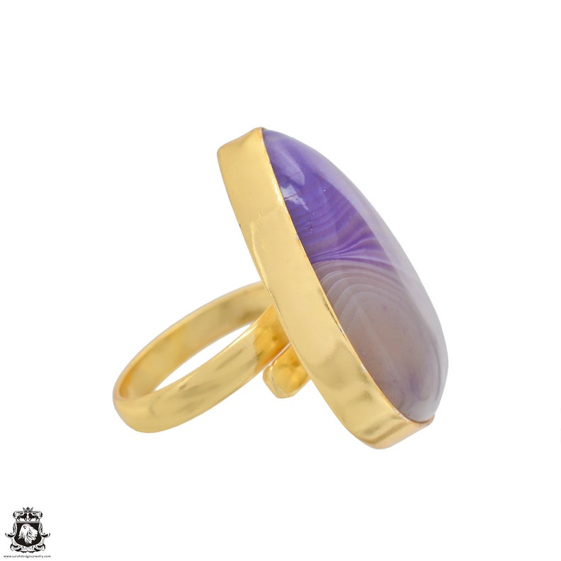 Size 9.5 Size 11 Adjustable Purple Banded Agate 24K Gold Plated Ring GPR1185