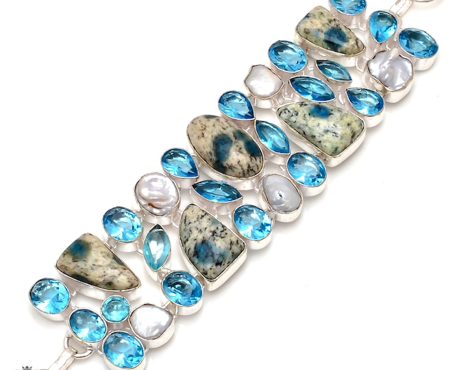 K2 Jasper Pearl Blue Topaz 925 Sterling Silver Bracelet B3704