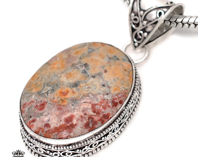 LEOPARD SKIN JASPER Pendant & Free 3MM Italian 925 Sterling Silver Chain V1863