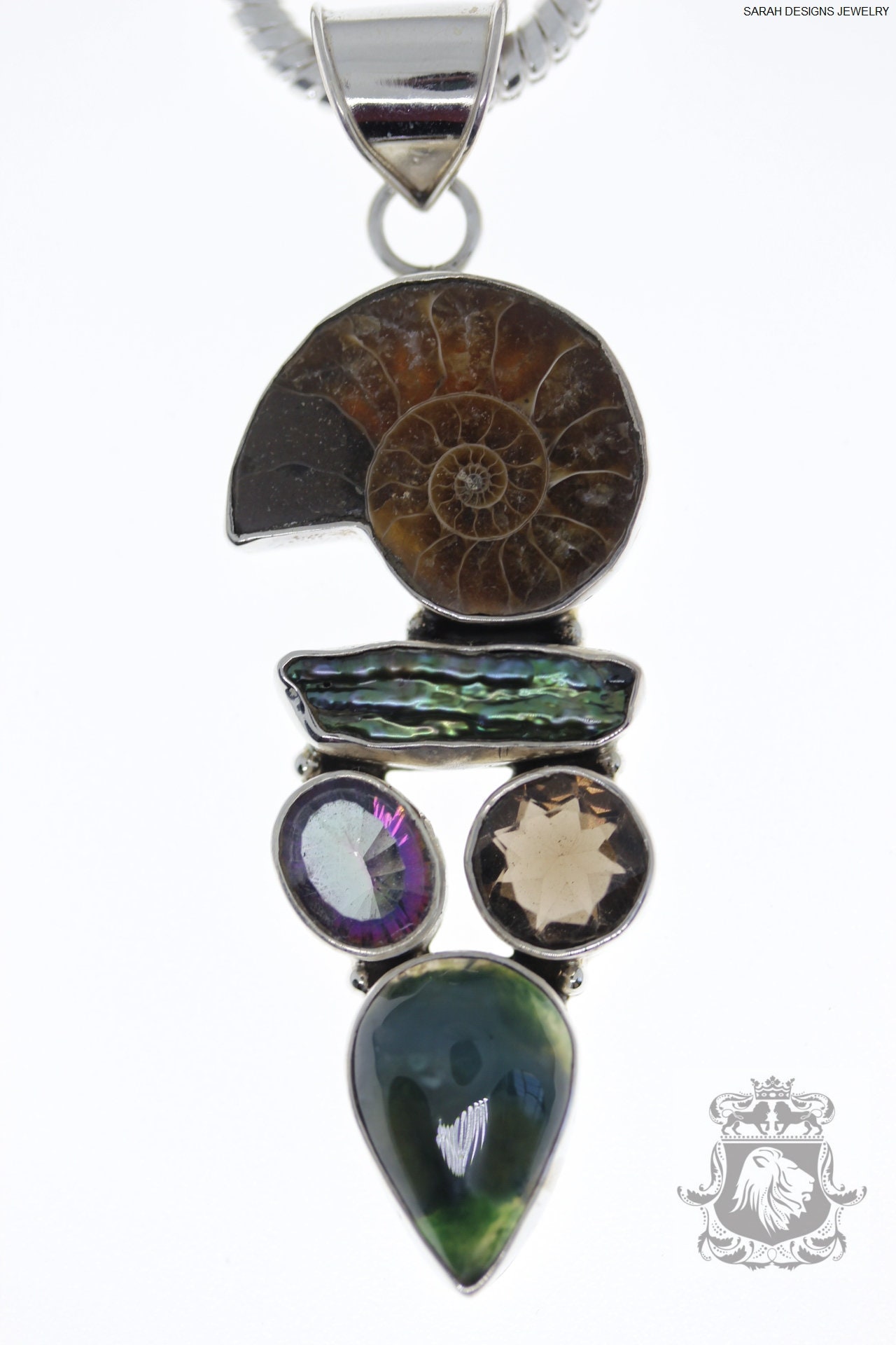 VARISCITE AMMONITE CARIBBEAN Larimar Druzy Topaz 925 S0LID Sterling Silver Pendant 4mm Snake Chain /& Free Worldwide Shipping mp254