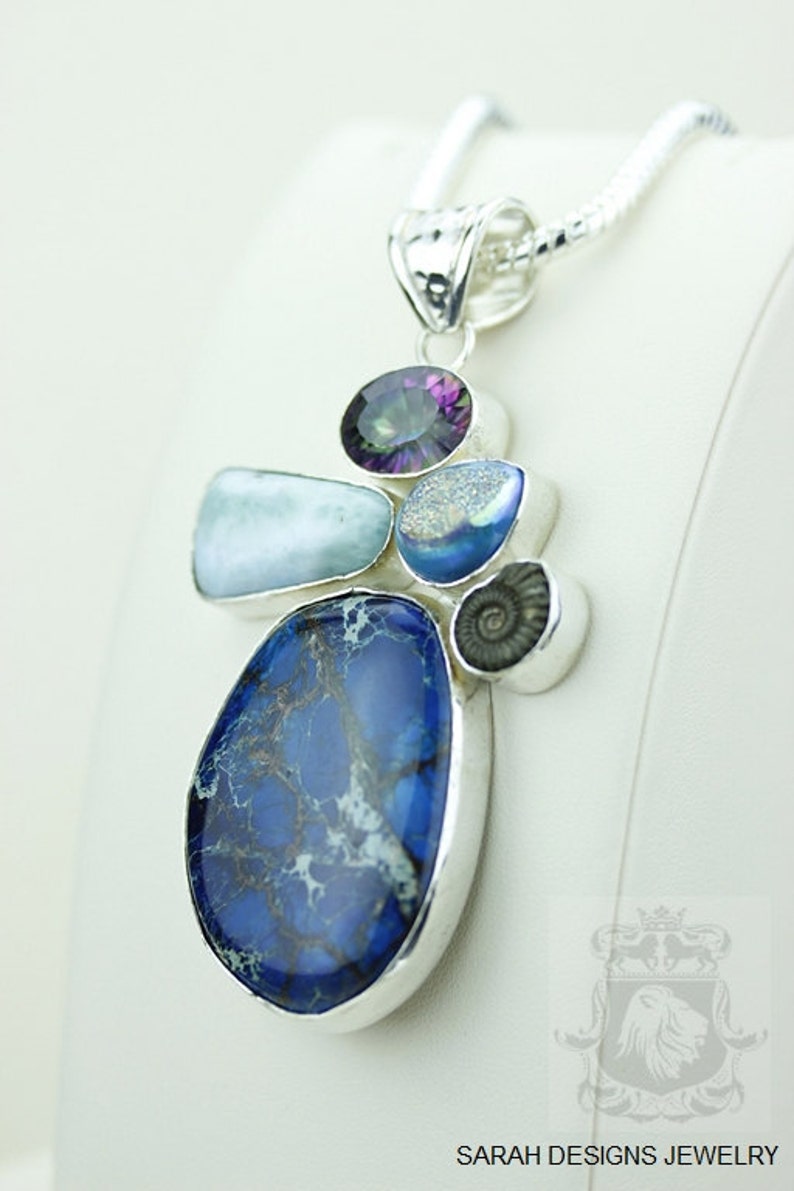 VARISCITE AMMONITE CARIBBEAN Larimar Druzy Topaz 925 S0LID Sterling Silver Pendant 4mm Snake Chain /& Free Worldwide Shipping mp254