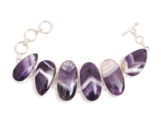 Chervon Amethyst Genuine Gemstone 925 Sterling Silver Bracelet B4579