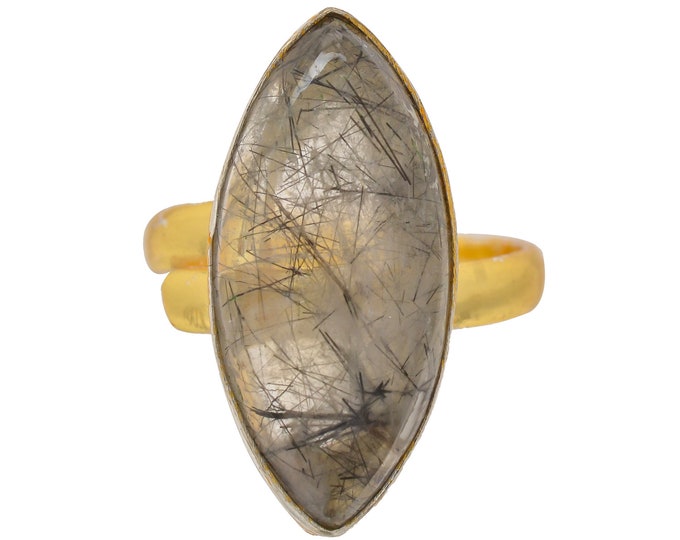 Size 9.5 - Size 11 Tourmalated Quartz Ring Meditation Ring 24K Gold Ring GPR1509