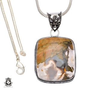 RHYOLITE-hanger jaspis regenwoud & GRATIS 2 MM Italiaanse 925 sterlingzilveren ketting V496