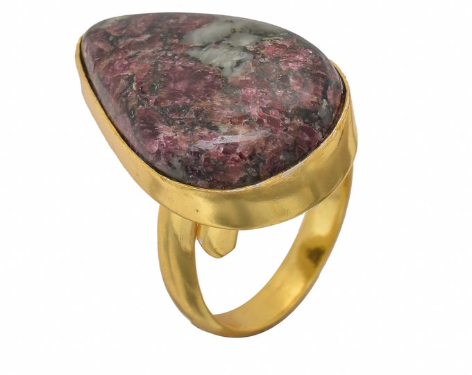 Size 8.5 - Size 10 Eudialyte Ring Meditation Ring 24K Gold Ring GPR1444