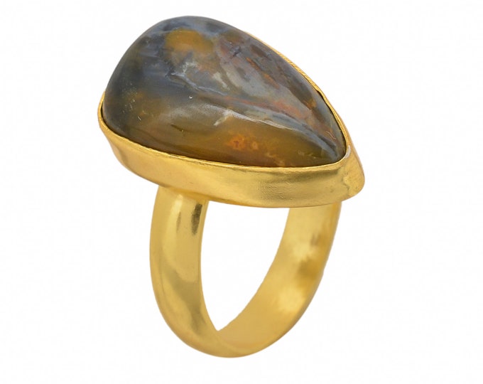 Size 8.5 - Size 10 Pietersite Ring Meditation Ring 24K Gold Ring GPR1450