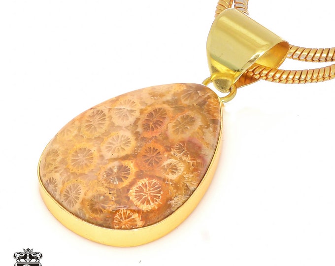 Fossilized Coral Pendant Necklaces & FREE 3MM Italian 925 Sterling Silver Chain GPH327