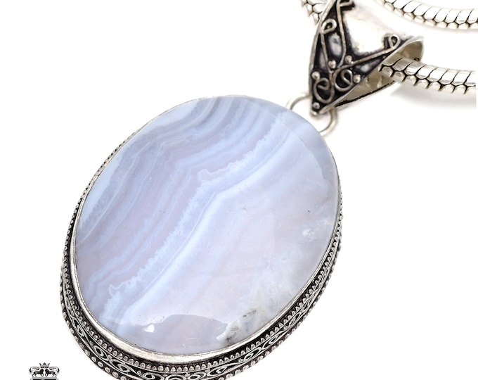 Namibian BLUE LACE Agate Pendant & FREE 3MM Italian 925 Sterling Silver Chain V542
