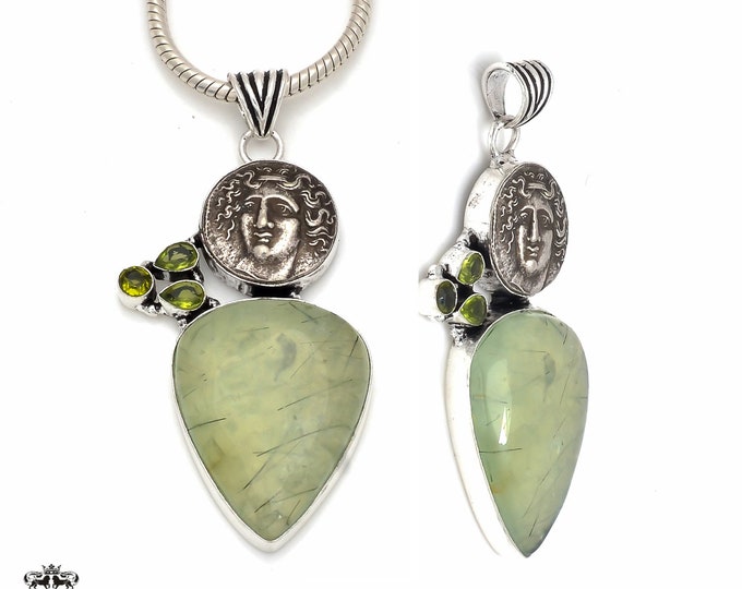 Perseus Reissued Greek Coin Gemstone Sterling Silver Pendant & FREE 3MM Italian 925 Sterling Silver Chain P8669