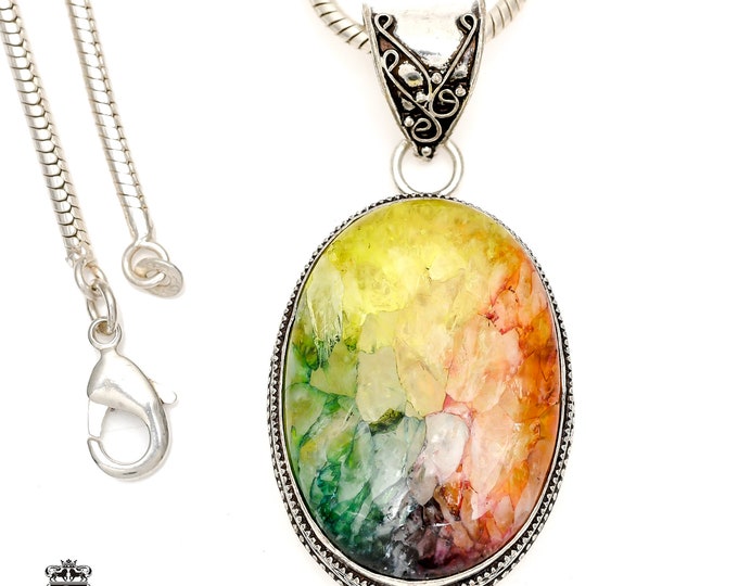COLORED Irradiated STALACTITE Pendant & FREE 3MM Italian 925 Sterling Silver Chain V1235