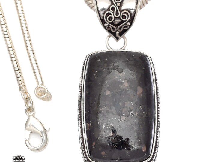 Black Sapphire Obsidian Pendant & FREE 3MM Italian 925 Sterling Silver Chain V909