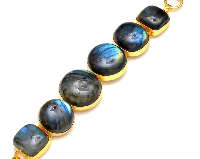 Circle Shaped Canadian Blue Labradorite Gold  Healing Crystal Bracelet • Birthstone Bracelet GB161