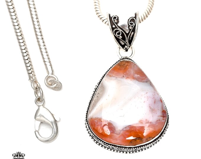 CRAZY Lace AGATE Pendant & FREE 3MM Italian 925 Sterling Silver Chain V1601
