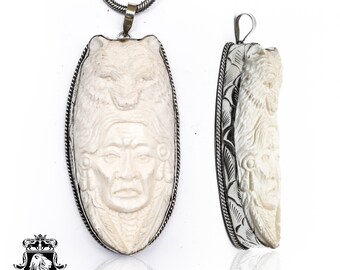 Native Chief Two Moons Tibetan Repousse Silver Pendant & FREE 3MM Italian Snake Chain N157